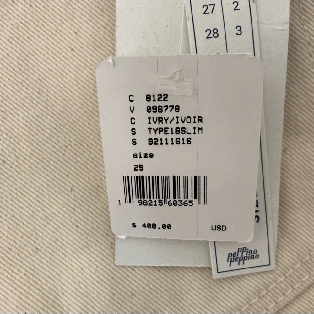 NWT Peppino Peppino Free People Type 18 Slim Ecru Selvege Denim Jeans, Size 25 - Picture 10 of 10